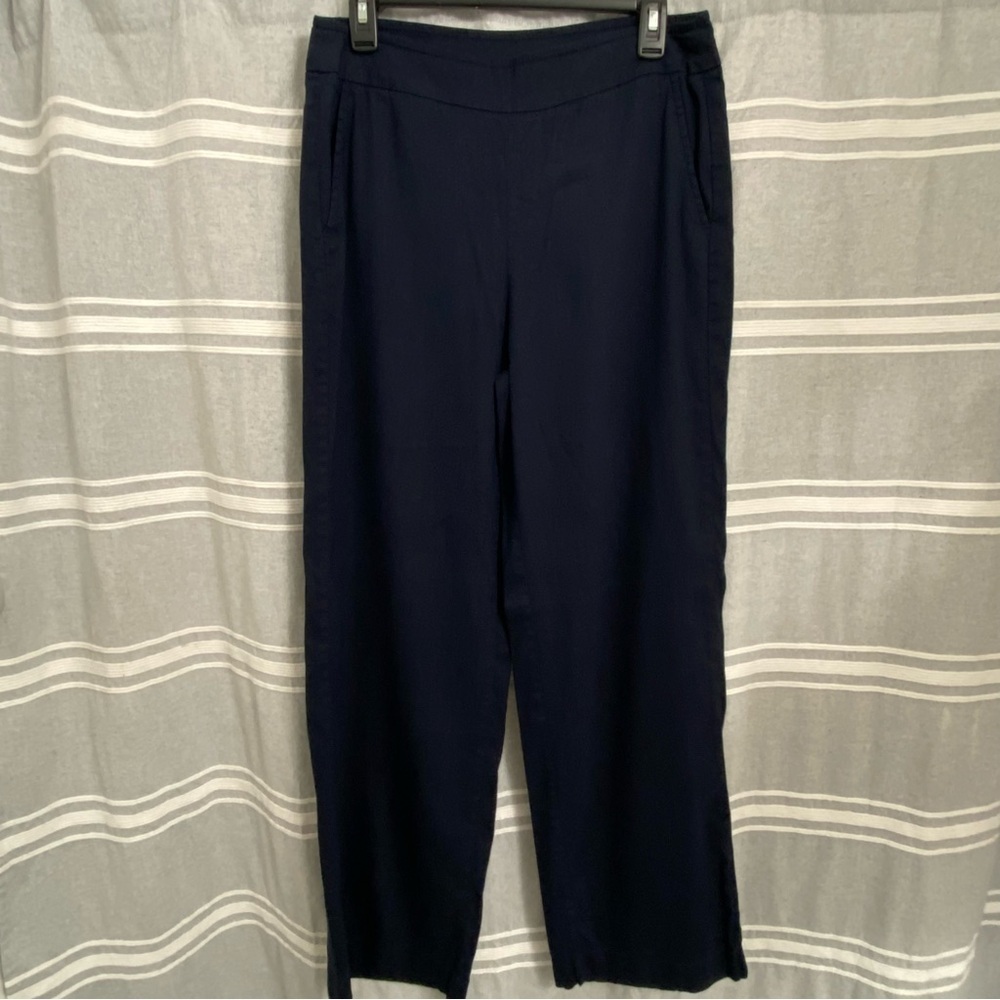 CHICOS / Navy Blue Pull On Linen Blend Wide Leg Pants Size .5R (6R)